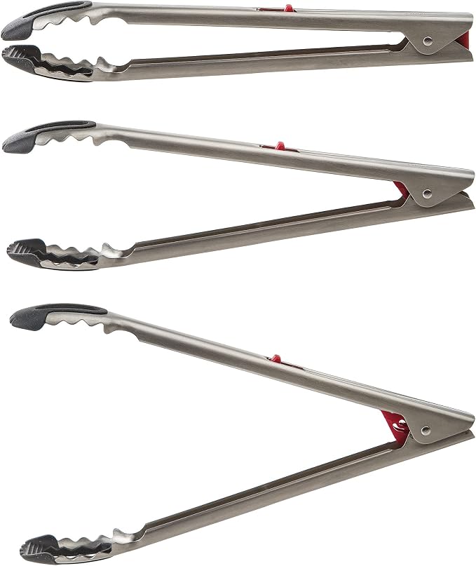 Prep Solutions 12-Inch Stainless Steel One-Handed Locking Tongs – Ergonomic Design for Easy Gripping and Serving