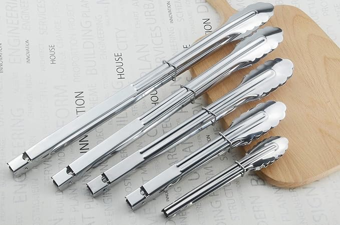HINMAY Stainless Steel Kitchen Tongs Set Metal Cooking Tongs (7 9 12 Inch 3 Pieces)