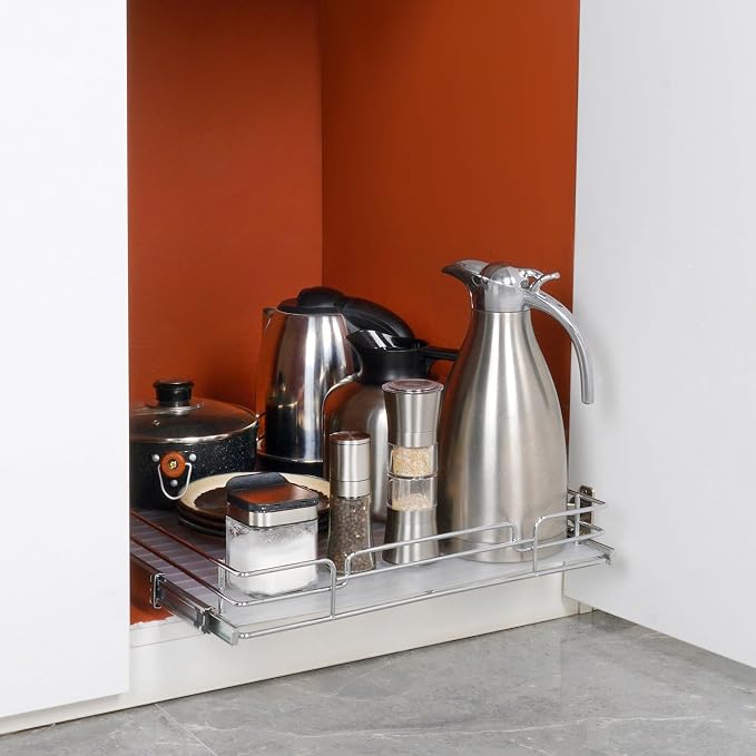 VEVOR 21.5" Wx21 Dx3.5 H Pull Out Cabinet Organizer, Heavy Duty Slide Out Pantry Shelves, Chrome-Plated Steel Roll Out Drawers, Storage for Home, Under Sink, 23" Wx22 Dx7 H Install Size for Cabinet