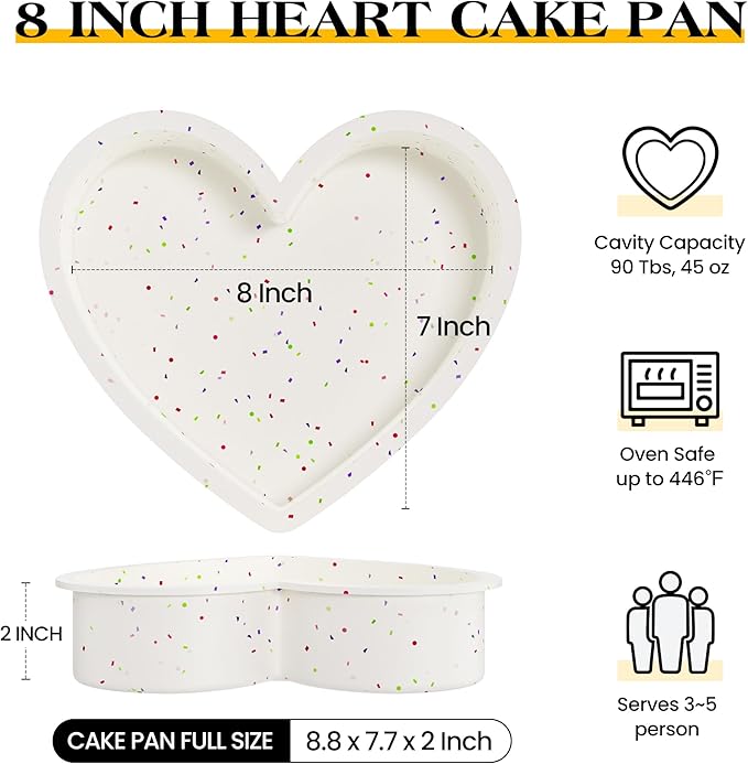 8 Inch Heart Shaped Silicone Cake Pans Set of 3, Large Nonstick Heart Baking Molds for Oven and Air Fryer, Food Grade Easy Release Heart Pan for Birthday Wedding Gift (Cream)