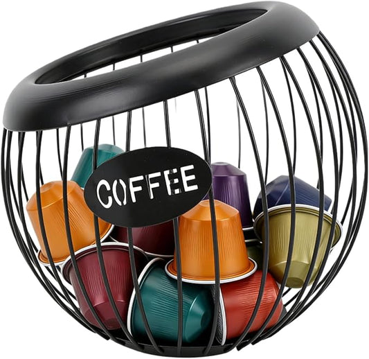 Metal Coffee Pod Holder Wire Coffee Pods Storage Basket Espresso Capsule Storage for Home Kitchen Cafe Hotel (Black spherical)