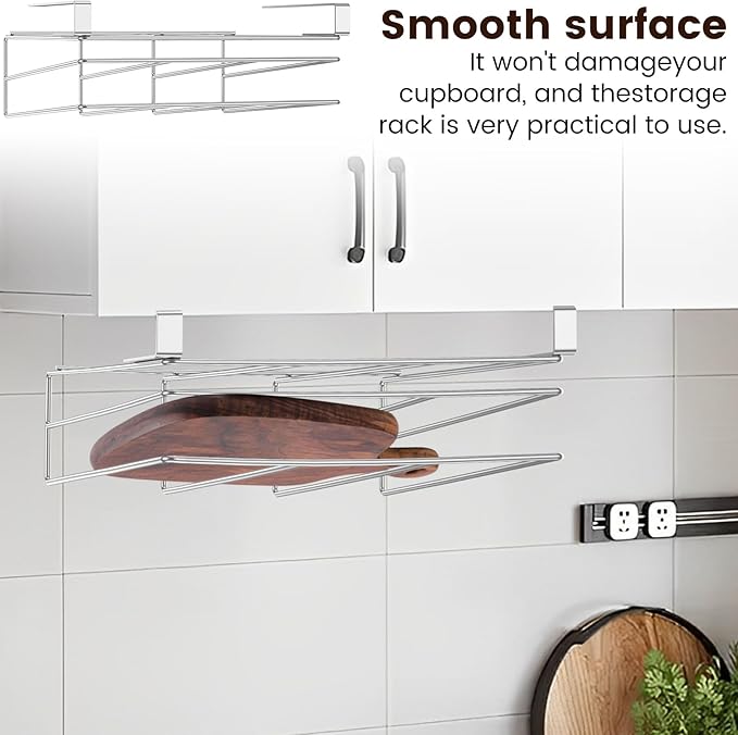 Stainless Steel Under Cabinet Cutting Board Holder, Hanging Shelf for Chopping Board, Books, Files, Silver, 25 cm (H) x 3 cm (D) x 3 cm (W)