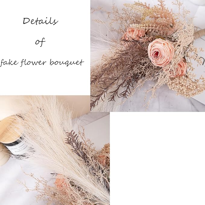 Fake Flowers Bouquet for Decorations Coral Boho Artificial Flowers Silk Flowers for Home Decor Indoor Boho Home Decor Flower Centerpieces for Coffee Table Decor (Coral Boho)