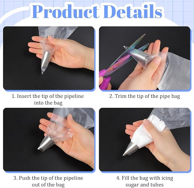 113pcs Flower Piping Tips and Bags Set, 8 Stainless Steel Petal Nozzles, 100 Disposable Pastry Bags, 3 Scrapers & 2 Bag Ties, Rose Icing Tip for Roses Bows Ruffles Cupcakes DIY Decoration