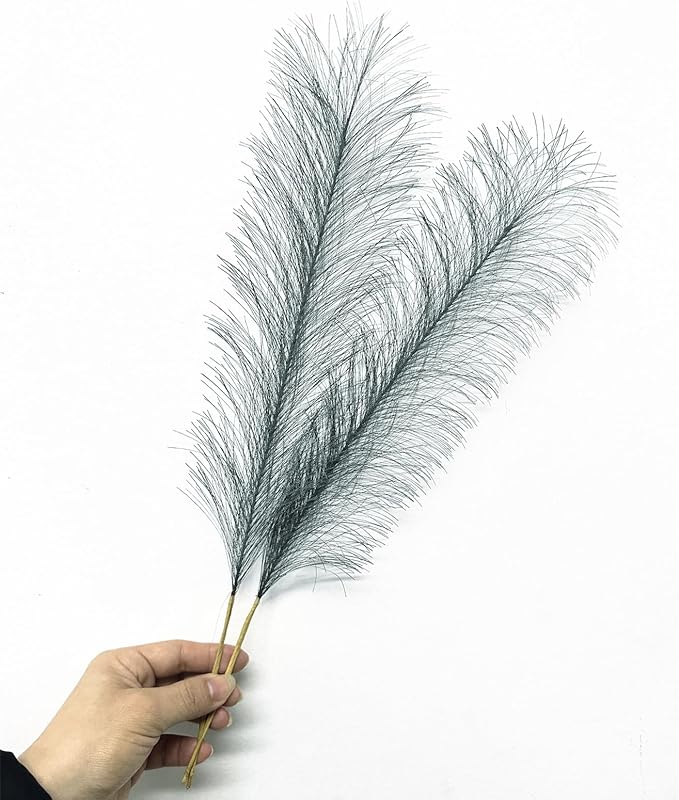 Fake Pampas Grass Artificial Fluffy Flowers Gray - 17 Inch 30 Pcs, Vase Filler Plant for Home Decor Faux Pampas Grass Stem Reeds Floral Plants Wedding Branches Party Christmas DIY Boho Decoration Grey