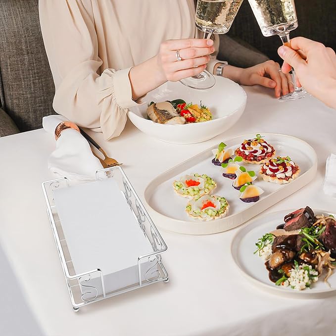 Stainless Steel Napkin Holder & Guest Towel Tray | Disposable Paper Towel Dispenser for Bathroom, Table, Kitchen Countertop, Dinner Table, Vanity