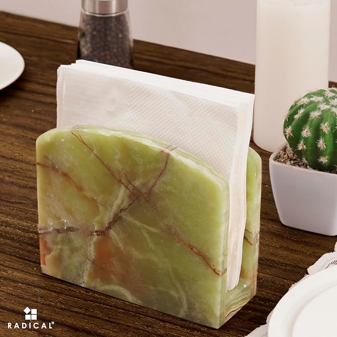 Radicaln Marble Napkin Holder 5.5" Inches Green Onyx Handmade Simple Modern Home & Kitchen Napkins Paper Holder For Countertop - Ideal Napkin Holder for Home Decor