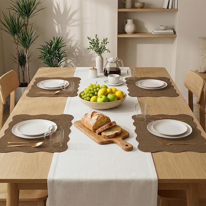 AHHFSMEI Faux Linen Placemats Set of 6 Heat Resistant Non-Slip Stain Proof Table Mats for Kitchen Dining Elegant Decor Place Mats (Brown)