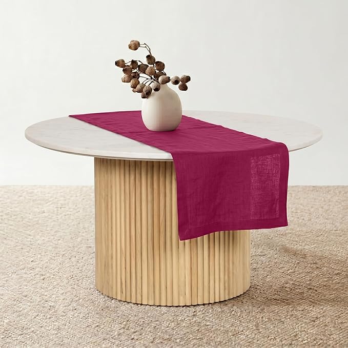 Solino Home Linen Table Runner 36 Inches - 100% Pure Linen Beet Table Runner 14 x 36 Inch Ideal for Dresser and Coffee Tables - Diana Medium Weight