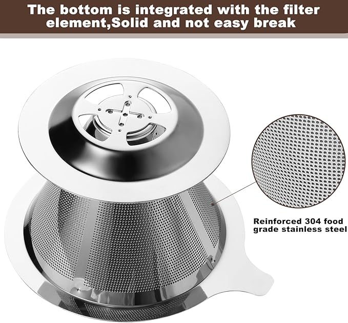 ANNMEXX Upgraded Pour Over Coffee Filter, Coffee Dripper, Paperless Mess Stainless Steel Coffee Filter, Maker One to Two Cup, Keeping Nature Coffee Flavour, Easy to Use and Clean (Large)
