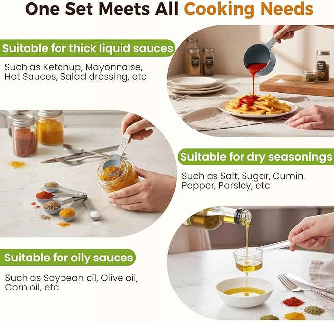 16PCS Measuring Cups and Spoons Set, Measuring Spoon Set with Metric and US Measurements, Fits for Measuring Dry and Liquid (Grey)
