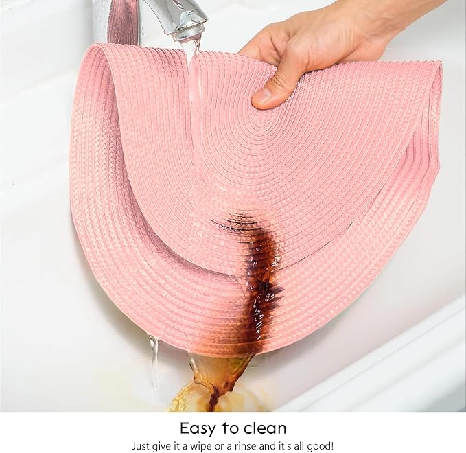 AHHFSMEI Placemats Set of 6 for Dining Table Washable Woven Non-Slip 18x12 inches Placemat Heat-Resistant Durable Table Mats for Dining Table Easy to Clean(Pink)