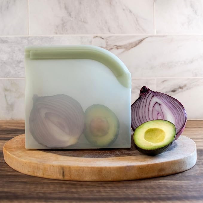 Lotus Reusable Silicone Food Storage Bags – BPA-Free, Microwave & Dishwasher Safe, Leak-Proof Zip Lock Silicone Bags for Freezer, Multi Purpose Food Storage Bag with Flat Base Design for Meal Prep