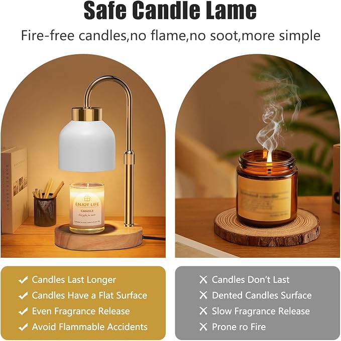 seenlast Candle Warmer Lamp with Dimmer Adjustable Height, 2/4/8H Timer,Vintage Home Decor for Scented Jar