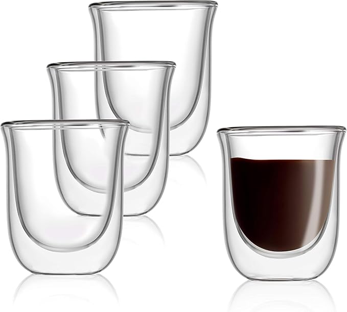 JoyJolt Javaah Double Walled Espresso Glasses Espresso Cups Set of 4 | 2-Ounces