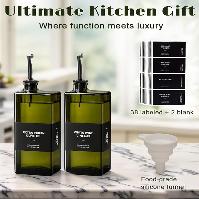 Olive Oil Dispenser Bottle for Kitchen- 16.9oz Oil Bottles UV Protection, Oil and Vinegar Dispenser Set, Drip-Free Pourer, Elegant Kitchen Essential- 16.9oz, Set of 2