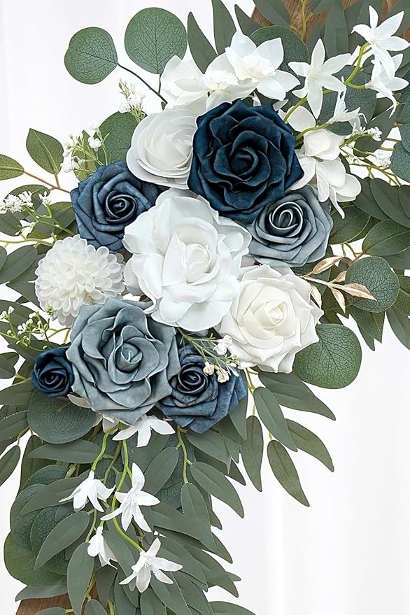Olalaka Dusty Blue Flower for Wedding Welcome Signs Decorations, Artificial Wedding Arch Flowers for Wedding Ceremony (Set of 2)