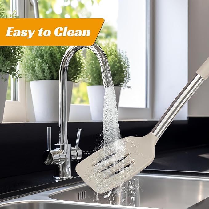 Kitchen Utensils Set Silicone Kitchen Utensils Set for Nonstick Cookware Perfect for Baking and Mixing,Spatula Set BPA Free Dishwasher Safe Khaki 4 Pack
