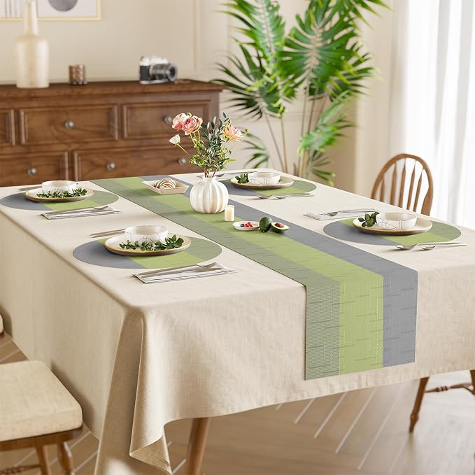 Round Placemats Set of 4, 15 Inch Woven Vinyl Heat Resistant Place Mats, Washable Non Slip PVC Table Mats for Kitchen Dining Party Outdoor Table Decor (Gray Grass Green, 4)