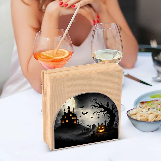 Spooky Halloween Napkin Holder for Tables Paper Cocktail Napkin Holders for Kitchen and Dinning, Acrylic Dinner Napkin Dispenser for Restaurant Home Decor Bar Accessories 2 Pack