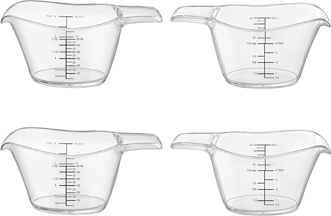 4 Pack Mini Measuring Cups, Clear Plastic 2oz/60ml Small Liquid Measuring Cup with Markings, Shot Glass Measure Pitcher for Espresso, Baking, and Resin