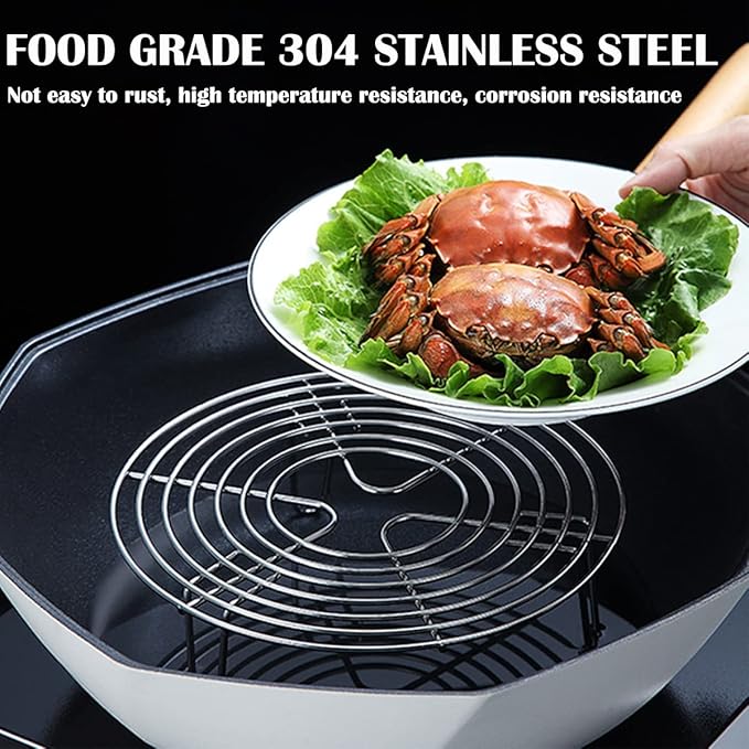 DOERDO Round Cooking Rack Cooking Trivet Rack Stand Stainless Steel Steamer Rack for Baking Canning Cooking, 16x16x4CM