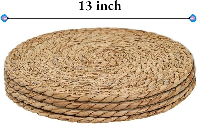13 in Round Woven Placemats Plate Chargers Set of 4, Boho Farmhouse Rustic Woven Place Mats for Dining Table Decor, Rattan Wicker Table Mats Indoor Fall Chargers for Dinner Plates