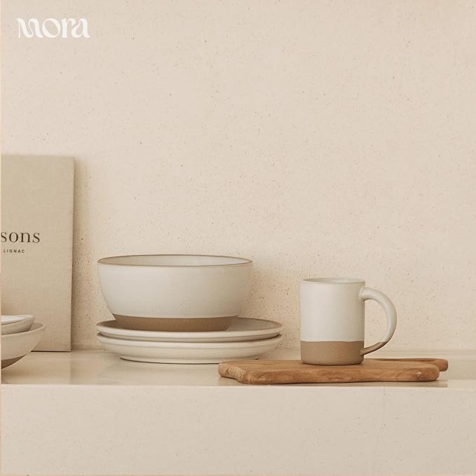 MORA Medium Mugs Set of 4, 16oz Ceramic Pottery Latte Mugs/Coffee Cups - Microwave and Dishwasher Safe - Oat