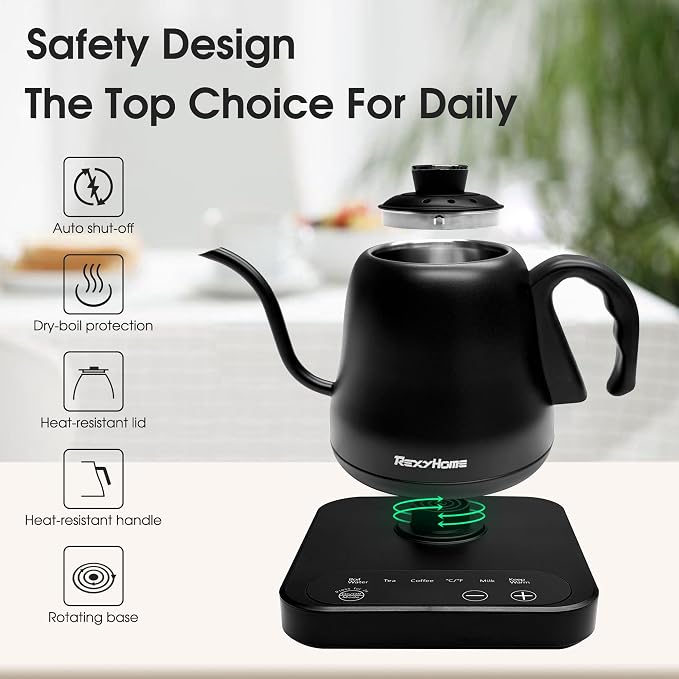 Gooseneck Electric Kettle Temperature Control: ±1℉ Precise Target | 316L Stainless Steel Electric Kettles for Boiling Water, Pour Over Coffee & Brew Tea, 1000W Quick Heating, 2h Keep Warm, 0.8L