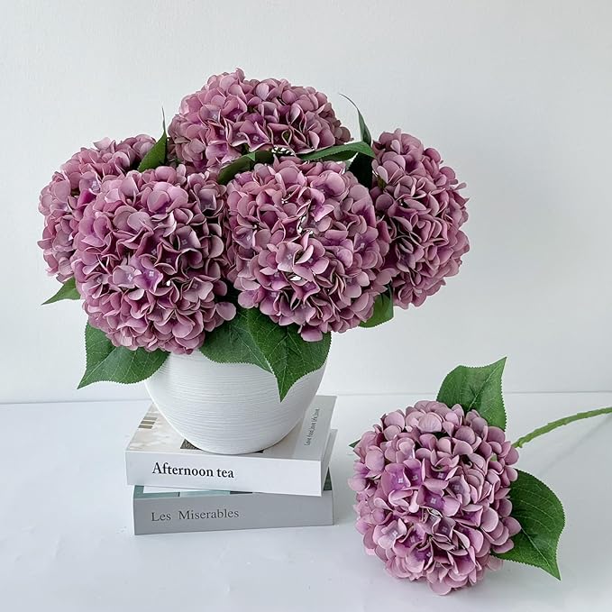 ZYTUYO 5 Pcs Light Purple Silk Hydrangeas Artificial Flower - 20" Faux Hydrangeas Boho Dried Touch for Fall Home Decor, Kitchen, Living Room, Porch Wreath, Xmas, Wedding Flower Arrangement