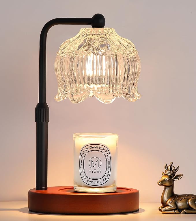 Candle Warmer Lamp for Flower-Shaped Glass,Wax Melt Warmer for Jar Candles, Black Candle Warmer Lamp with Timer Dimmable, Birthday Mother's Day Valentines Gifts for Women Mom Sister Wife Bedroom