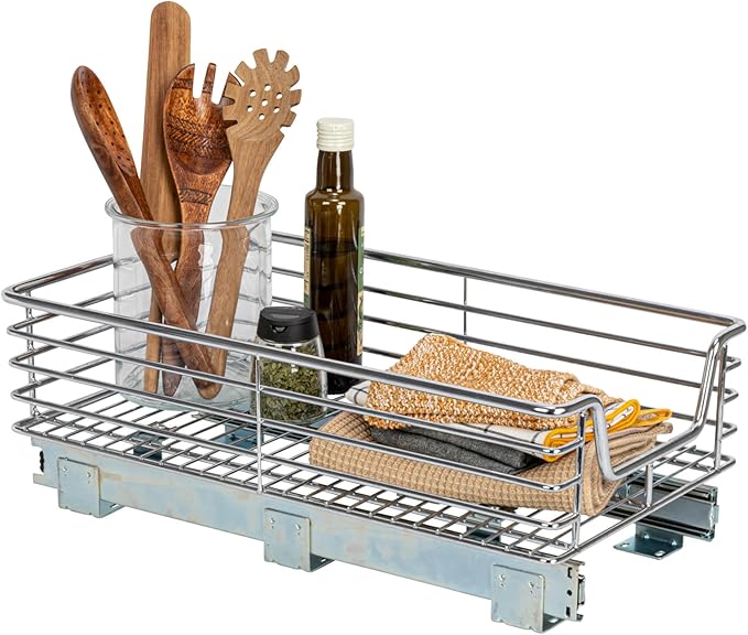 Household Essentials Chrome-Plated Steel Pull-Out Organizer with Artisanal Basket Detailing