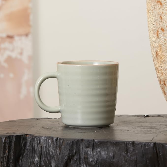 Bico Ceramic Coffee Mugs Set of 4, 17 oz Stoneware Coffee Cups with Handle and Ribbed Texture, Lead-Free Microwave and Dishwasher Safe, Warm Earthy Mug Set for Tea, Latte, Hot Chocolate (Sage Green)