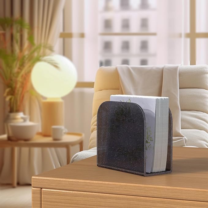 Napkin Holder for Table, Black Glitter Acrylic Square Holder for Kitchen, Tabletop Freestanding Tissue Paper Cocktail Napkin Holder Dispenser for Bar, Restaurant (Black Glitter)