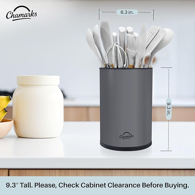 3-in-1 Kitchen Utensil Holder for Countertop with Knife Block and Silverware Caddy. (Gray)