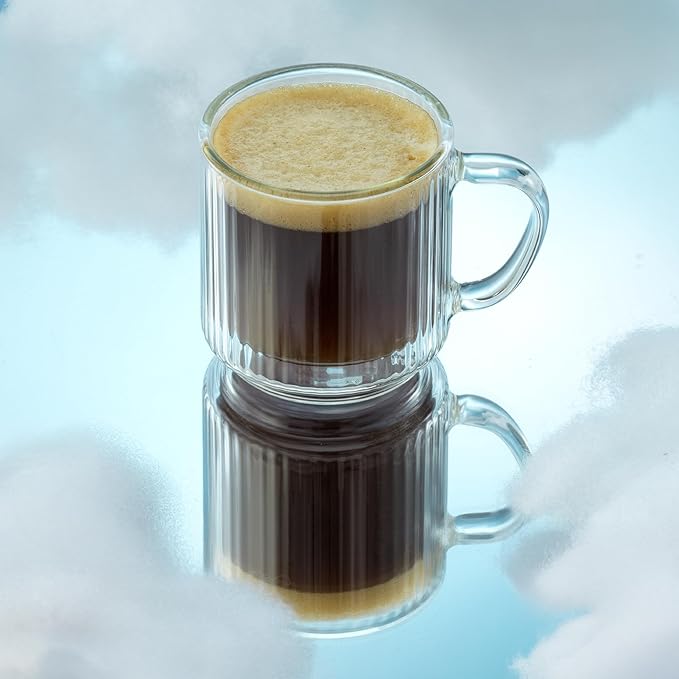 JoyJolt Haven Stackable Fluted Glass Mugs Set of 2, 5.5oz Ribbed Double Wall Glass Coffee Mugs, Stacking Insulated Coffee Cup Set also for Espresso Shot Tea Latte Macchiato Cappuccino