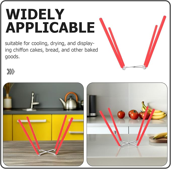 2pcs Inverted Cooling Racks For 5-8 Inch Round Chiffon Cake Pan - Stainless Steel Steamer Rack Foldable Stand With 4 Non Slip Silicone Legs For Baking Mold