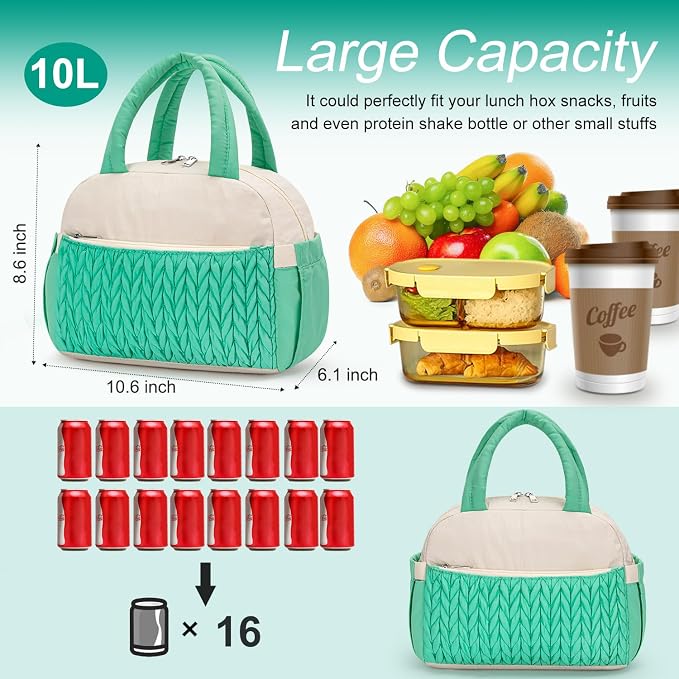 Coobiiya Insulated Lunch Bag Women/Men, Taslon Leakproof Thermal Lunch Box for Women Men, Cute Waterproof Cooler Bag for Work Picnic Travel