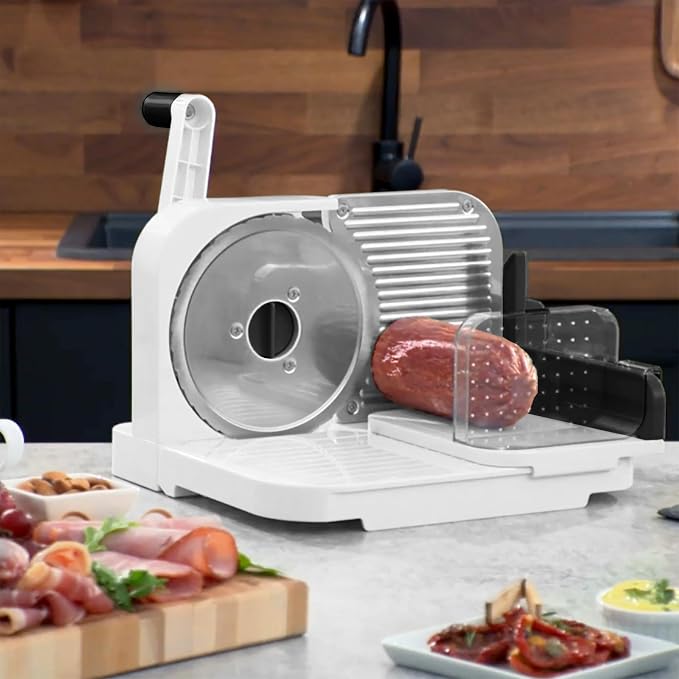 Starfrit Deli Slicer, Slices Meat, Cheese, Bread, 6.5" Stainless Steel Blade, Adjustable Thickness Knob, Nestable for Easy Storage, 2-in-1 Fruit and Vegetable