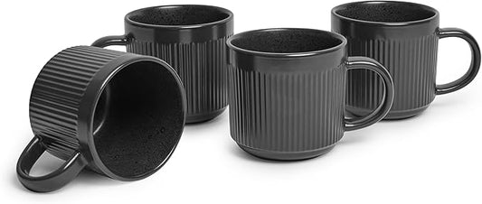SANGO Anderson Black Coffee Mugs Set of 4, 16.5 oz Stoneware Coffee Mug Set, Big Ceramic Tea Cup with Matte Glaze for Cappuccino, Latte, Large Coffee Cups with Handle, Microwave & Dishwasher Safe
