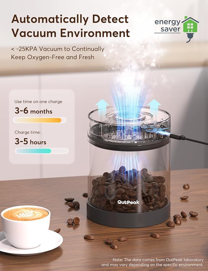 OUTPEAK Neo 2026 Auto Vacuum Coffee Canister, 0.5L for 4.6oz Coffee Beans, One-Button Operation, Small Airtight Coffee Canister with Scoop, Coffee Storage Container Stainless Steel (Champion's Choice)