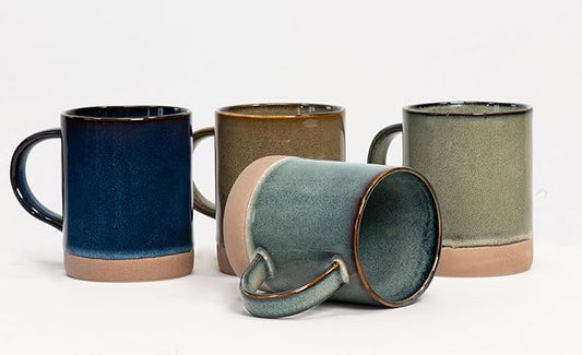 House Beautiful Versatile Modern Stoneware Mug Set – 17 oz, Set of 4 (Crafted Essence)