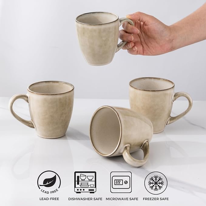 GBhome Ceramic Coffee Mugs Set of 6, 12oz Stoneware Coffee Mugs Set For Dad Mom Women MEN, Light Weight Coffee Cups for Latte/Tea/Beer/Hot Cocoa, Dishwasher & Microwave Safe,Cappuccino