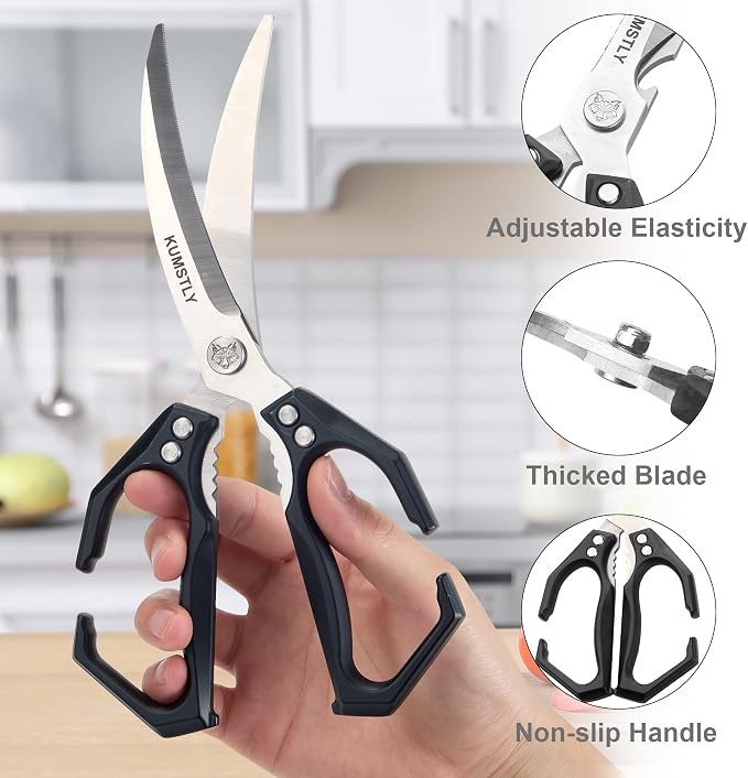 Kitchen Scissors All Purpose Kitchen Shears Heavy Duty for Cutting Chicken, Turkey, Meat, Bones, Vegetables Stainless Steel Spatchcock Shears Multipurpose Food Scissors