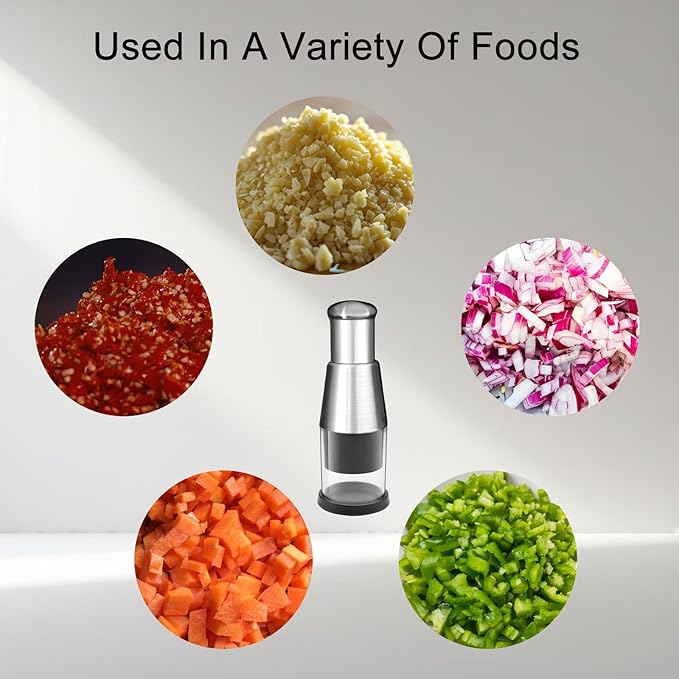 Manual Pressed Chopper,Mini Dicer Food Chopper,Multifunctional Manual Garlic Press,Stainless Steel Hand Food Chopper for Mincing Garlic Press Stainless Steel,1 PCS