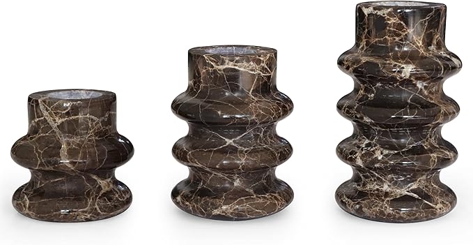 Vixdonos Marble Candle Holder Set of 3 Taper Candle Candlestick Mantle Candle Stand for Home Decor,Wedding,Party and Table Centerpieces(Brown)