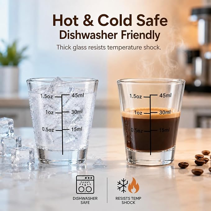 Ruckae Shot Glasses Measuring Cup Set 12 Pack Espresso Shot Glasses Liquid Heavy Glass -Incremental Measurement 1.5oz Shot Glass for Bars and Home Use