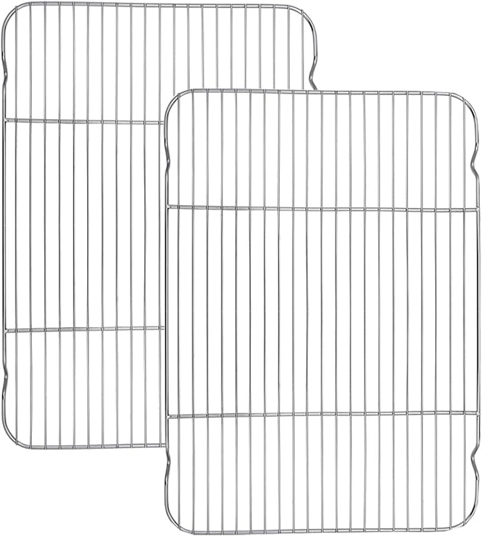 Baking Cooling Rack Set of 2, E-far 16.5"x11.5" Stainless Steel Metal Roasting Cooking Racks, Fits in Half Sheet Cookie Pans, Non Toxic & Rust Free, Oven Proof & Dishwasher Safe
