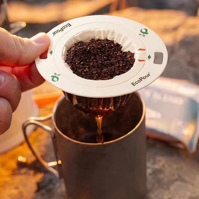 EcoPour Empty Coffee Filters, Compostable All Paper Single-Serve Pour Over Filters for Coffee or Tea, Portable & EcoFriendly, 50 Pack | camping-coffee-and-tea-pots