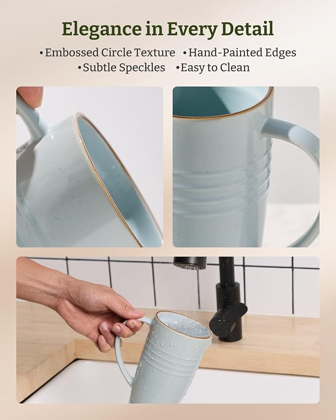 famiware Jupiter Large Coffee Mug, 20oz Coffee Mug with Lid, Ceramic Mugs Set of 2, Cup Set with Handle for Latte, Tea, Cocoa, Milk, Microwave and Dishwasher Safe,Light Blue and Vanilla White